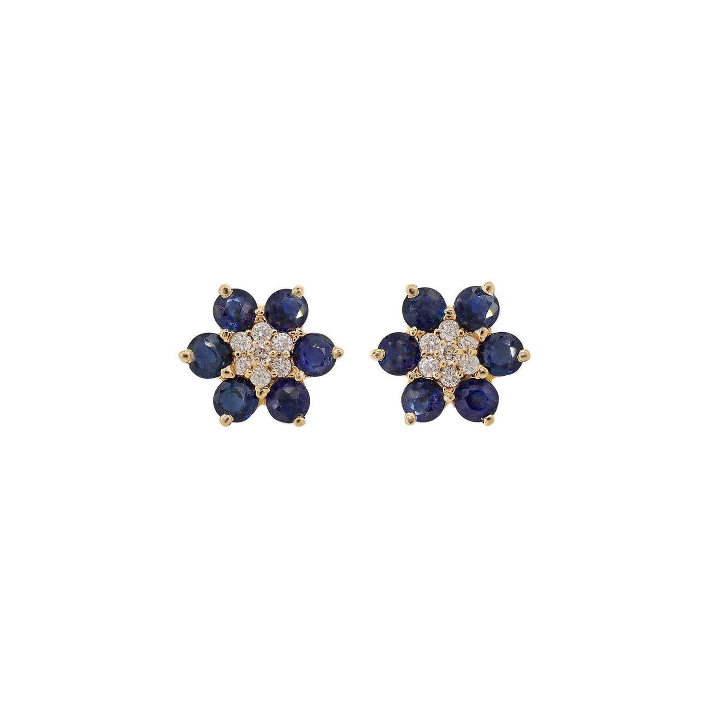 Genuine Blue Sapphire Stud Earring 14K Gold