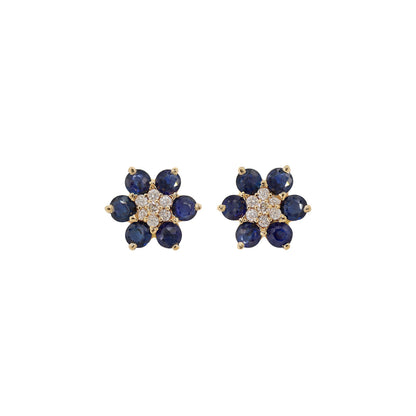 Genuine Blue Sapphire Stud Earring 14K Gold
