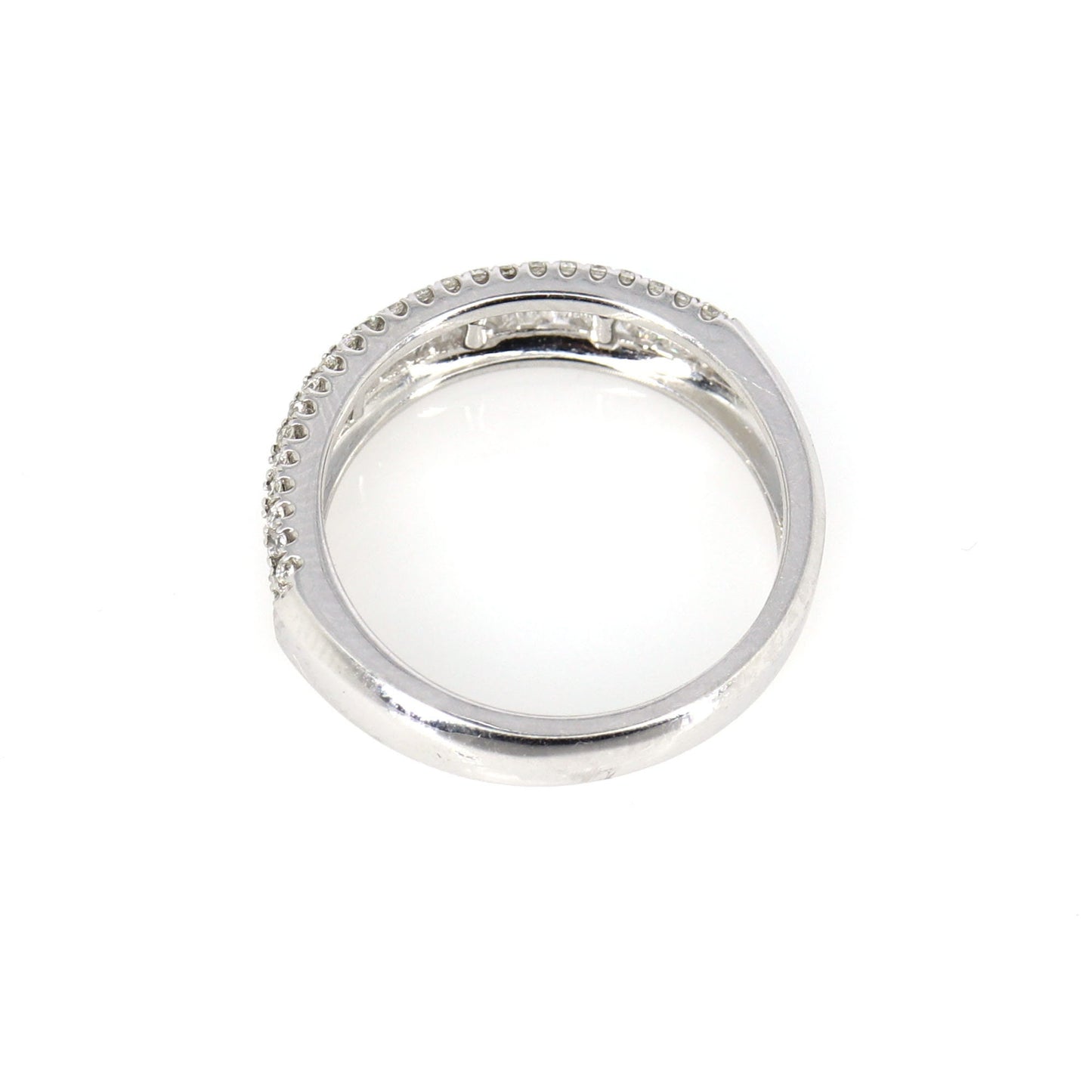 Half Eternity White Band Baguette Round Cut Ring 18K Gold