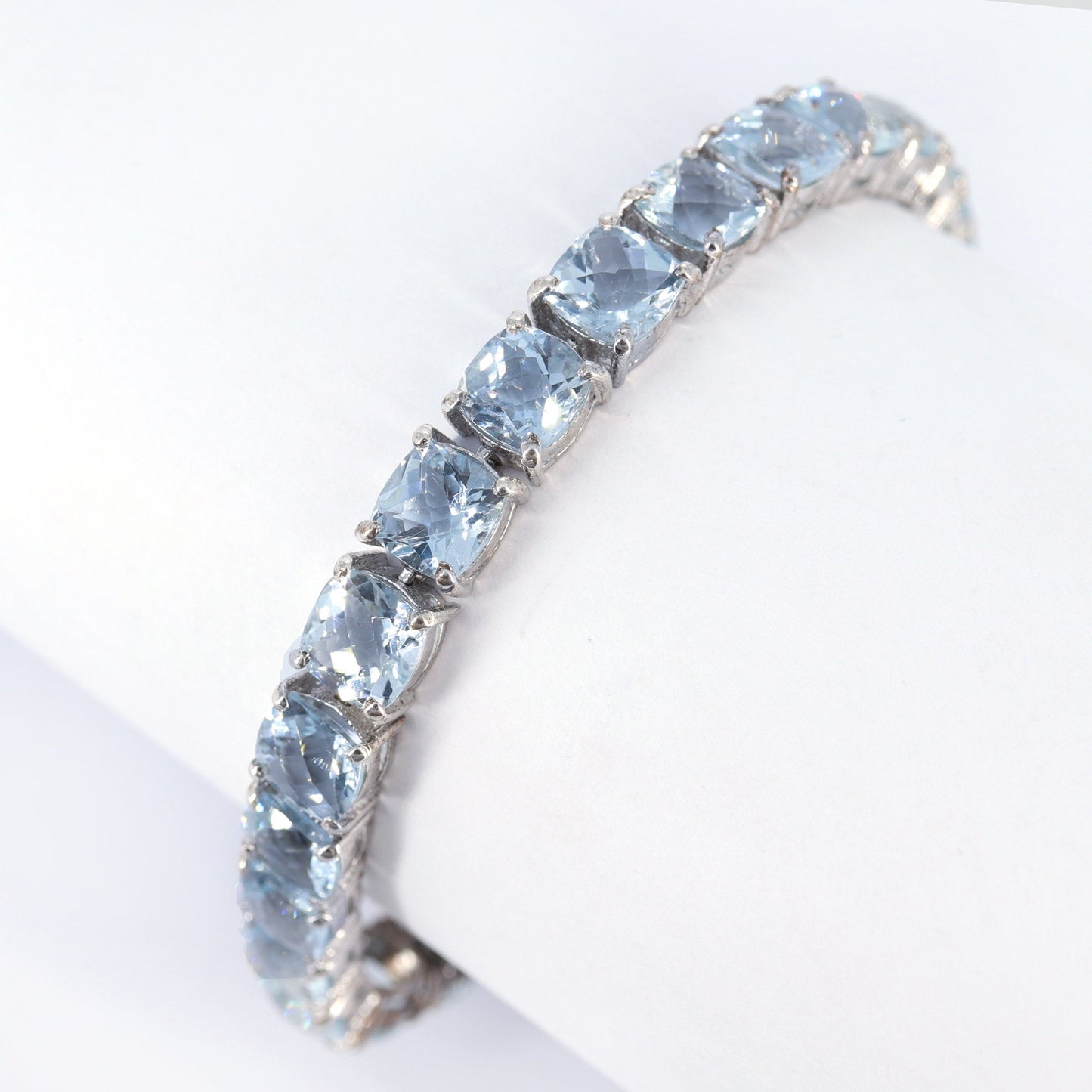 Cushion Shape Aquamarine Gemstone Bracelet Silver