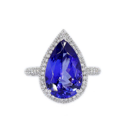 Art Deco White Halo Tanzanite Engagement Ring 14K Gold