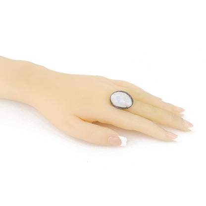 Very Beautiful Rainbow Moonstone Ring Silver