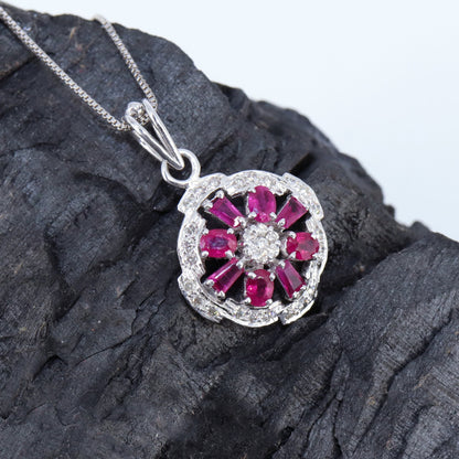 Handmade White Ruby Flower Pendant 18K Gold