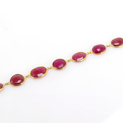 Yellow Hot Pink Ruby Bezel Connector Bracelet 14K Gold
