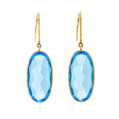 Oval Shape Blue Topaz Earring 18K Gold