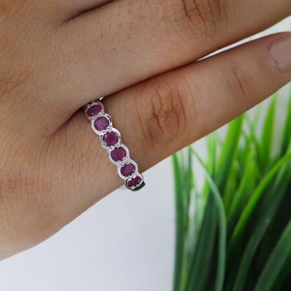 Half Eternity Band Ruby Ring Silver