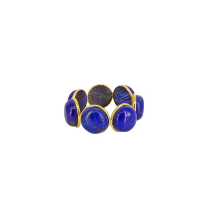 Genuine Lapis Lazuli Gemstone Eternity Band Ring 18K Gold