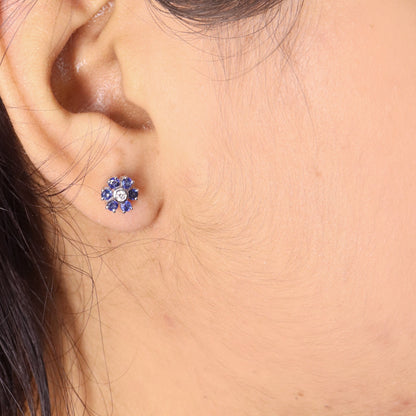 Blue Sapphire Gemstone Studs / White Studs / Prong Setting Sapphire Earring 14K Gold
