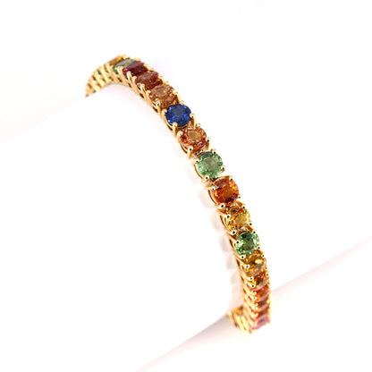 Rainbow Sapphire Tennis Bracelet 14K Gold