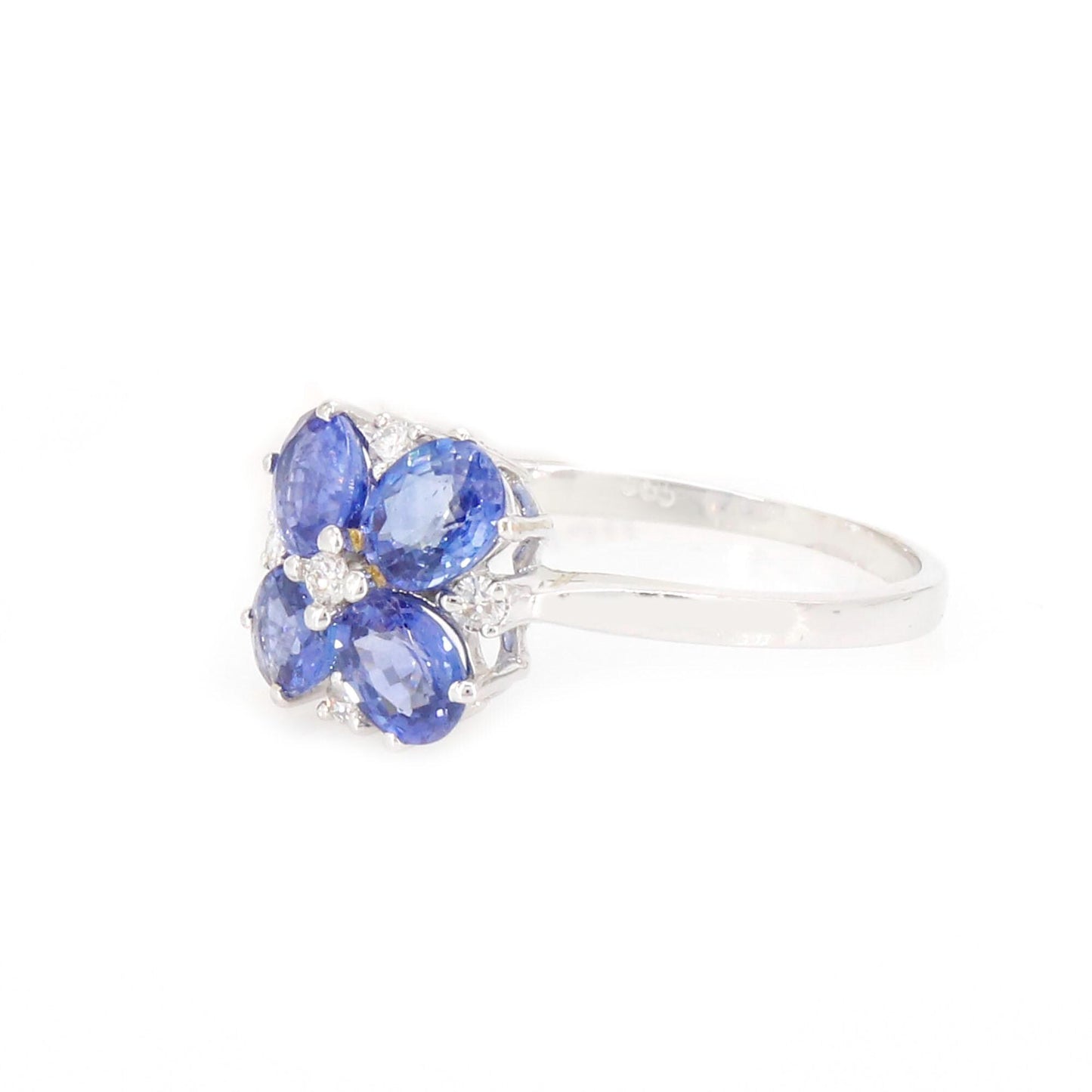 Flower Style Blue Sapphire Ring 14K Gold