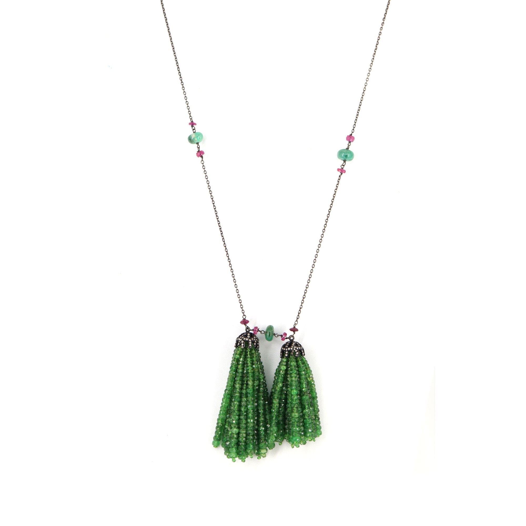 Handmade Tassel Emerald Necklace