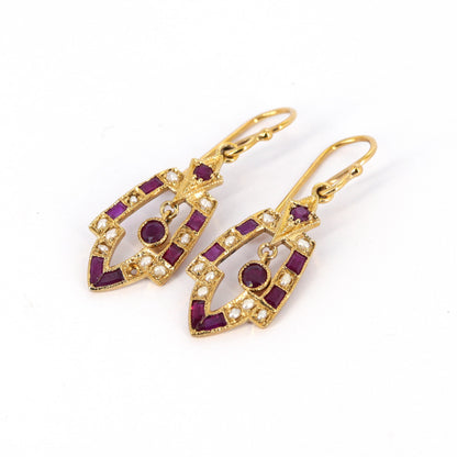 Pearl Red Ruby Earring Gold