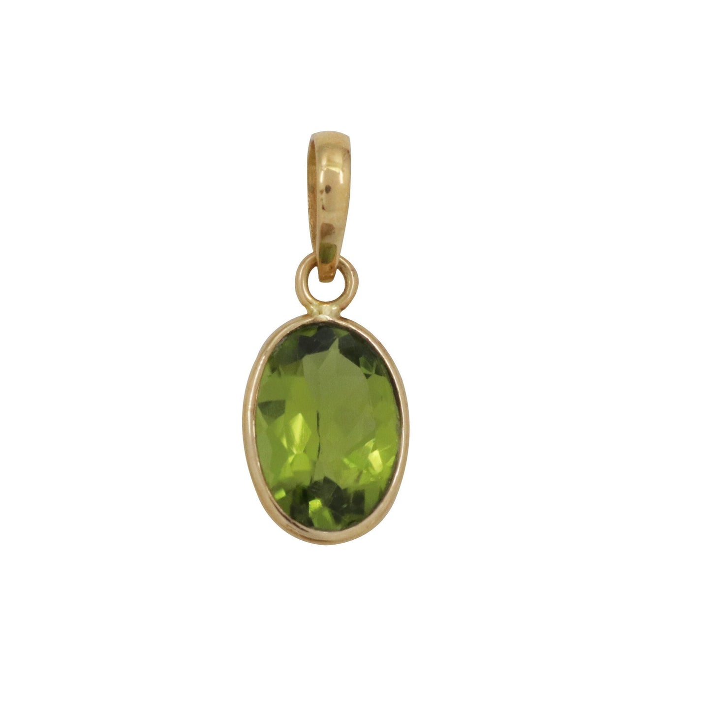 Yellow Peridot Oval Pendant 14K Gold