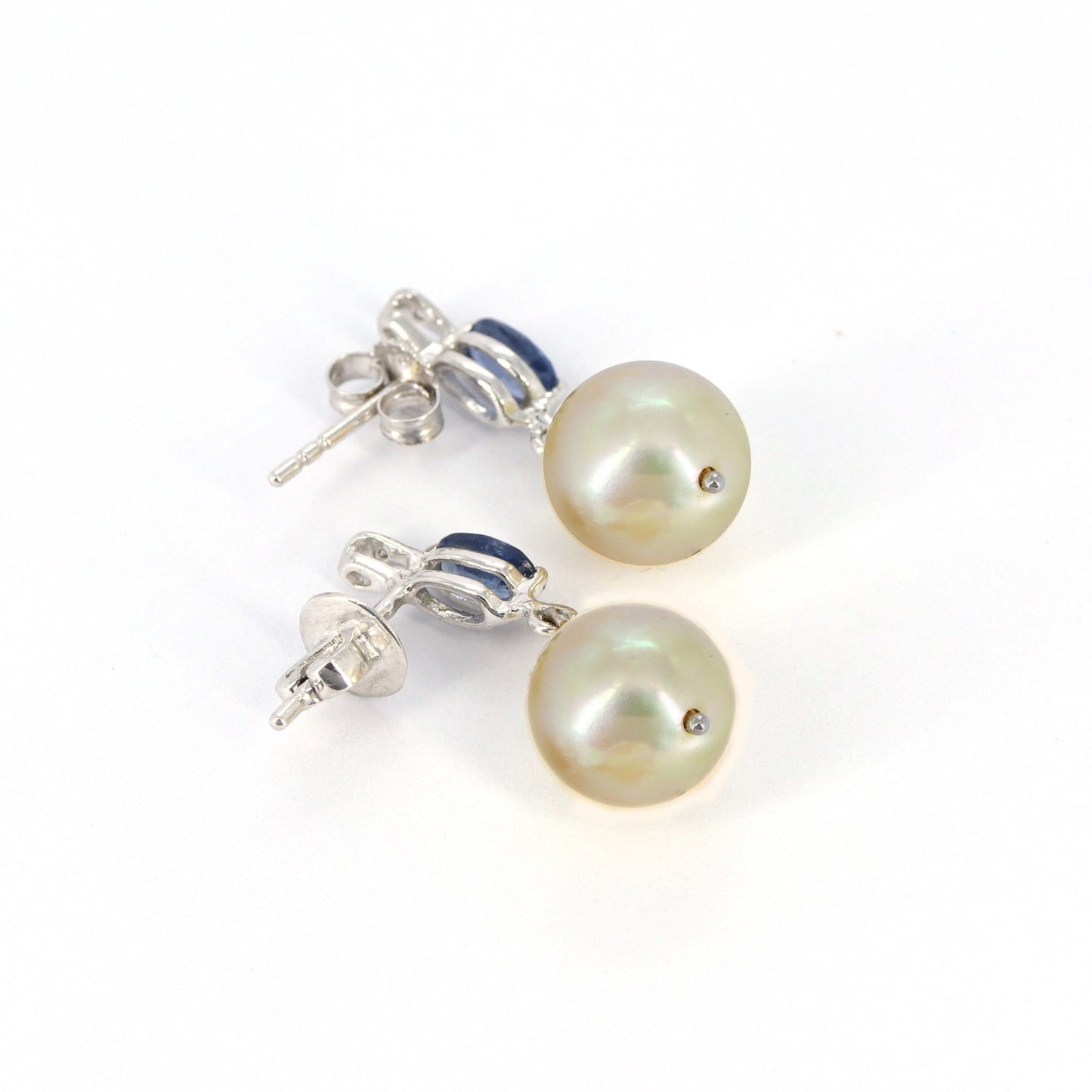 White Studded Blue Sapphire Earring 14K Gold
