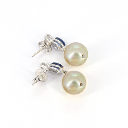 White Studded Blue Sapphire Earring 14K Gold