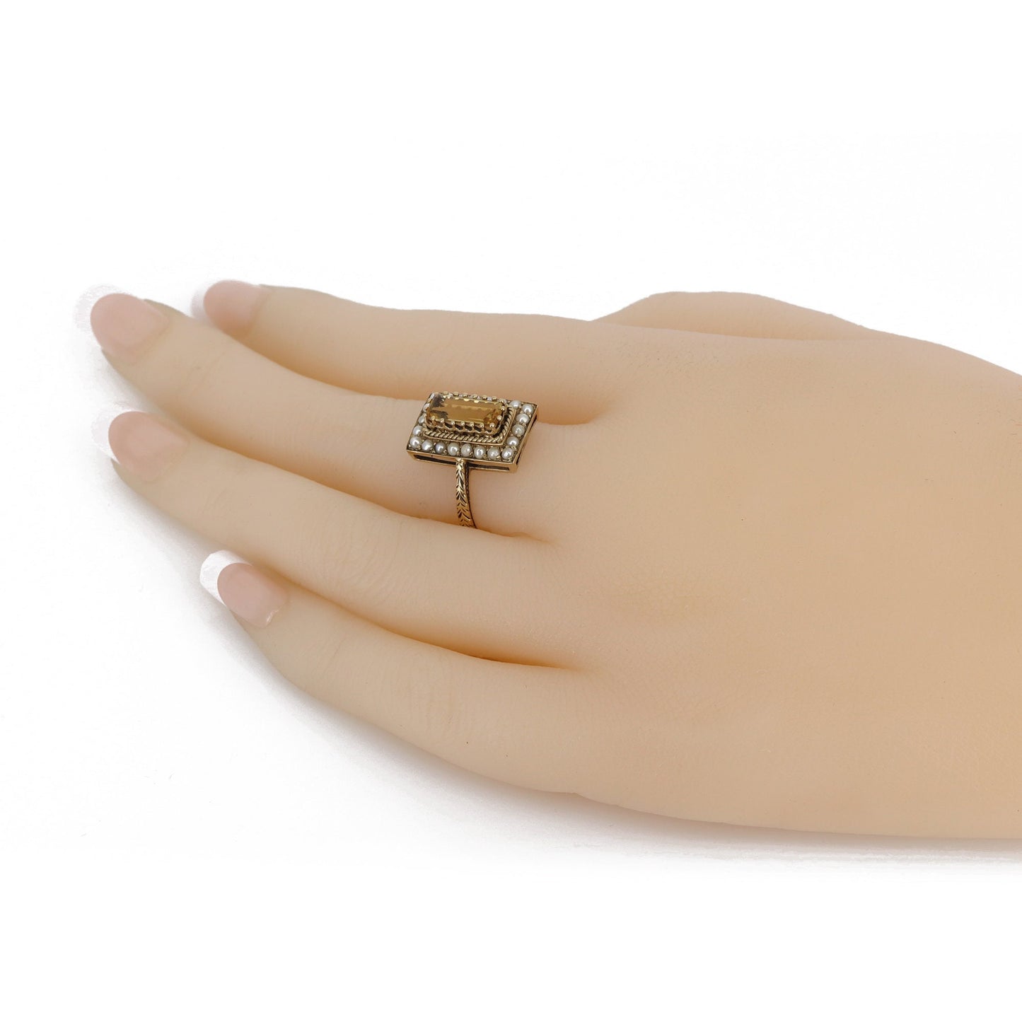 Vintage 9K Pearl & Citrine Cocktail Ring Gold