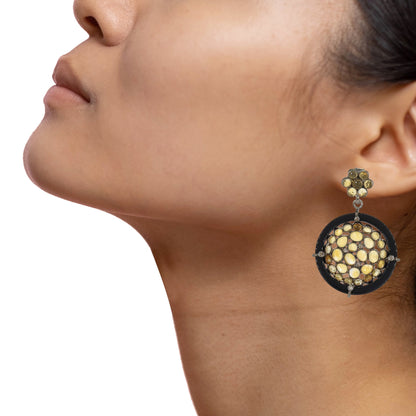 Elegant Vintage Black Onyx Citrine Victorian Style Pierced Earring