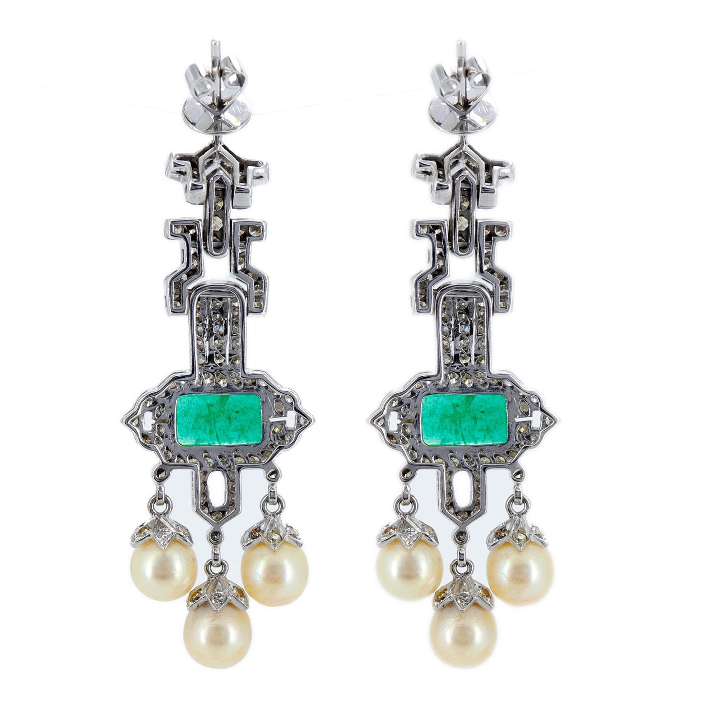White Emerald Pearl Earring 18K Gold