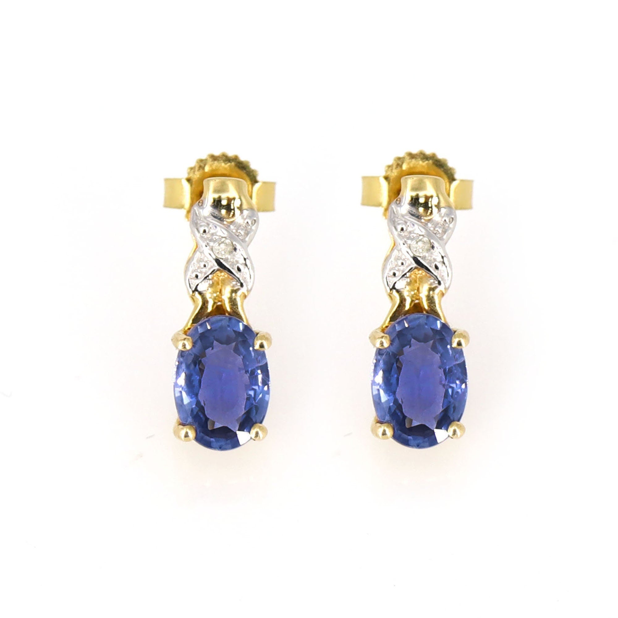 14Kt Yellow Blue Sapphire Earring Gold