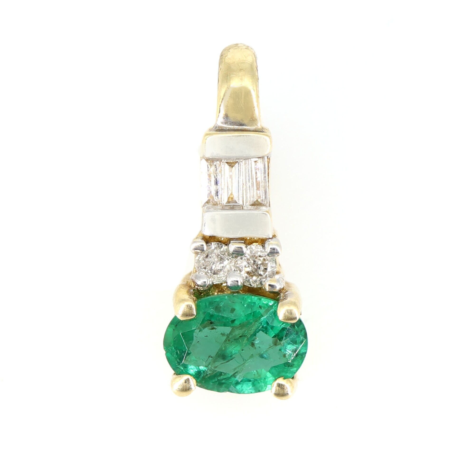 Yellow Oval Cut Emerald Baguette Round Cut Pendant 14K Gold