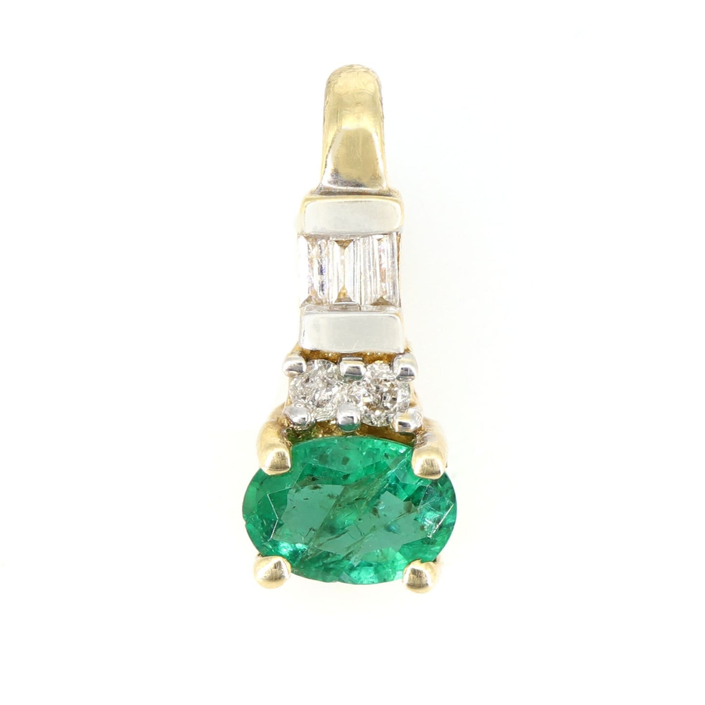 Yellow Oval Cut Emerald Baguette Round Cut Pendant 14K Gold