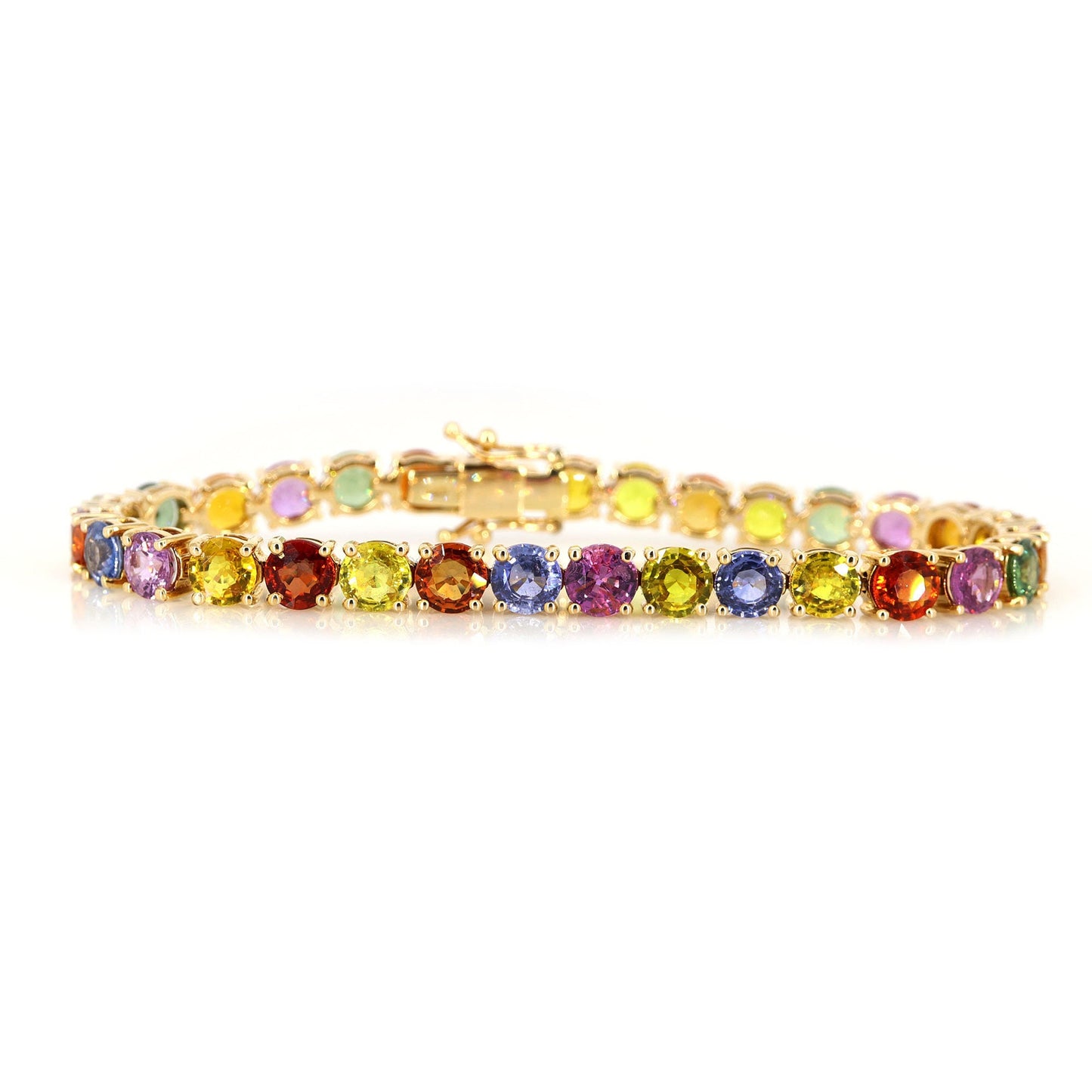Rainbow Sapphire Prong Tennis Bracelet 14K Gold