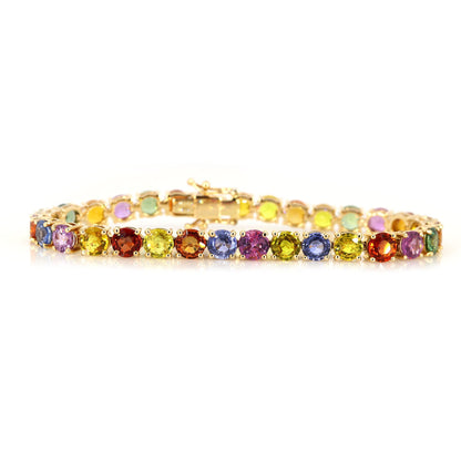 Rainbow Sapphire Prong Tennis Bracelet 14K Gold