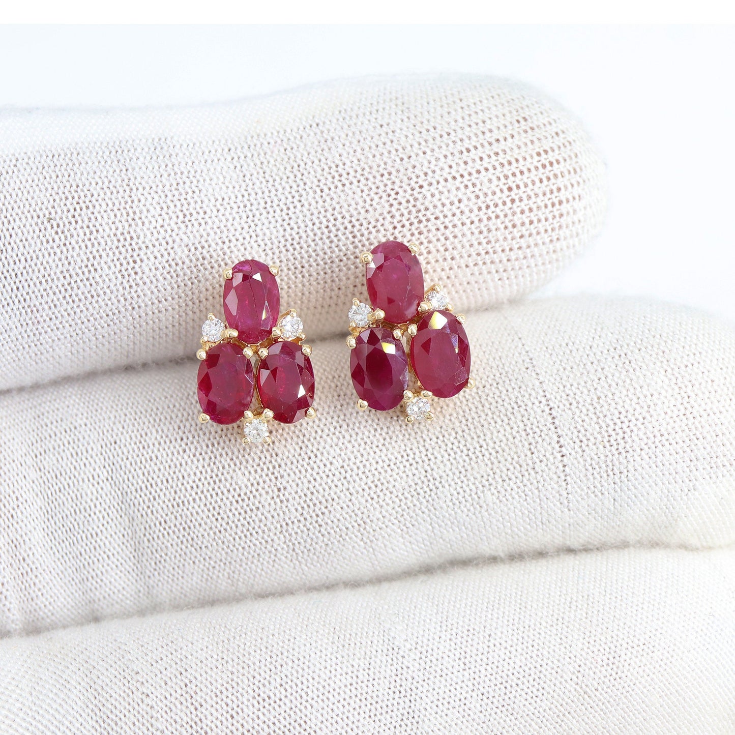 Handmade Ruby Stud Earring 14K Gold