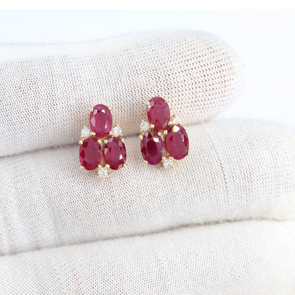 Handmade Ruby Stud Earring 14K Gold