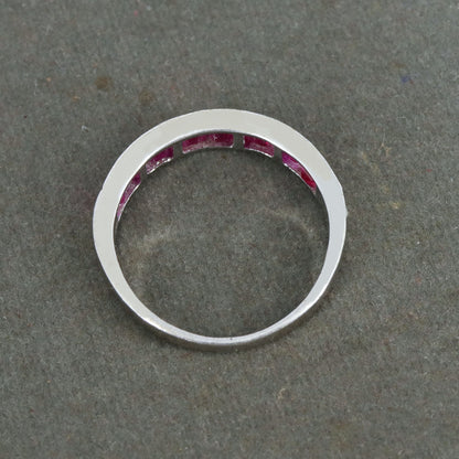 Faceted Square Cut Ruby Ring Silver