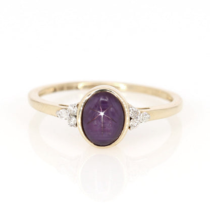 Certified Genuine Star Ruby Cabochon Solitaire Ring 14K Gold
