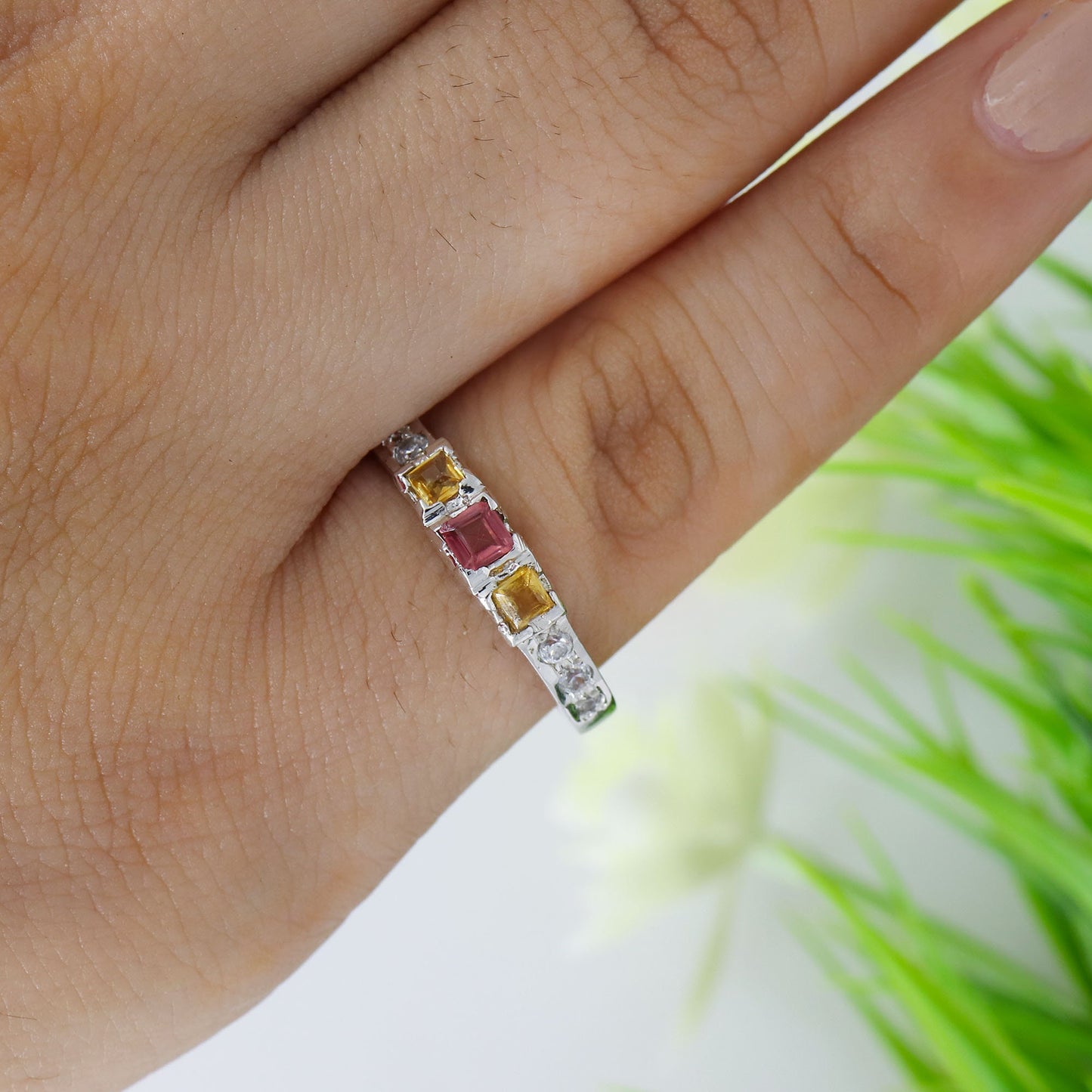 Square Cut Tourmaline American Ring Silver