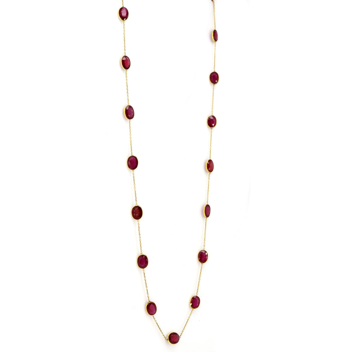 Yellow Red Ruby Necklace 14K Gold