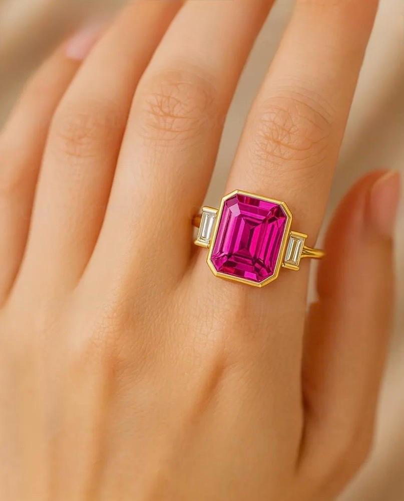 Emerald Cut Pink Sapphire Ring 14K Gold