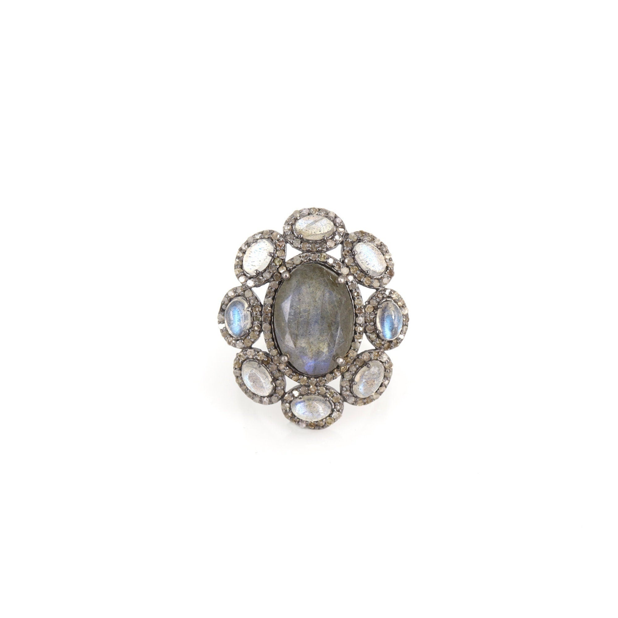 Pave Labradorite Cocktail Ring Silver