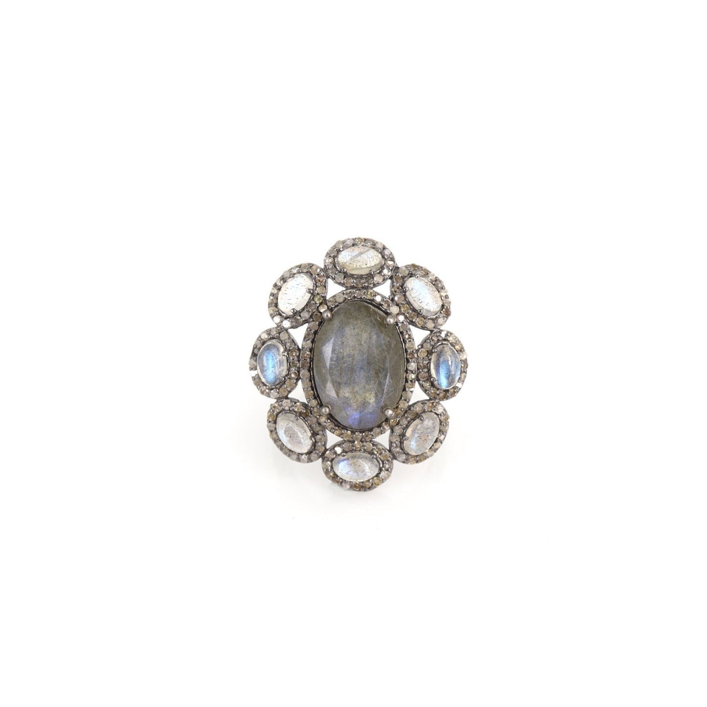 Pave Labradorite Cocktail Ring Silver