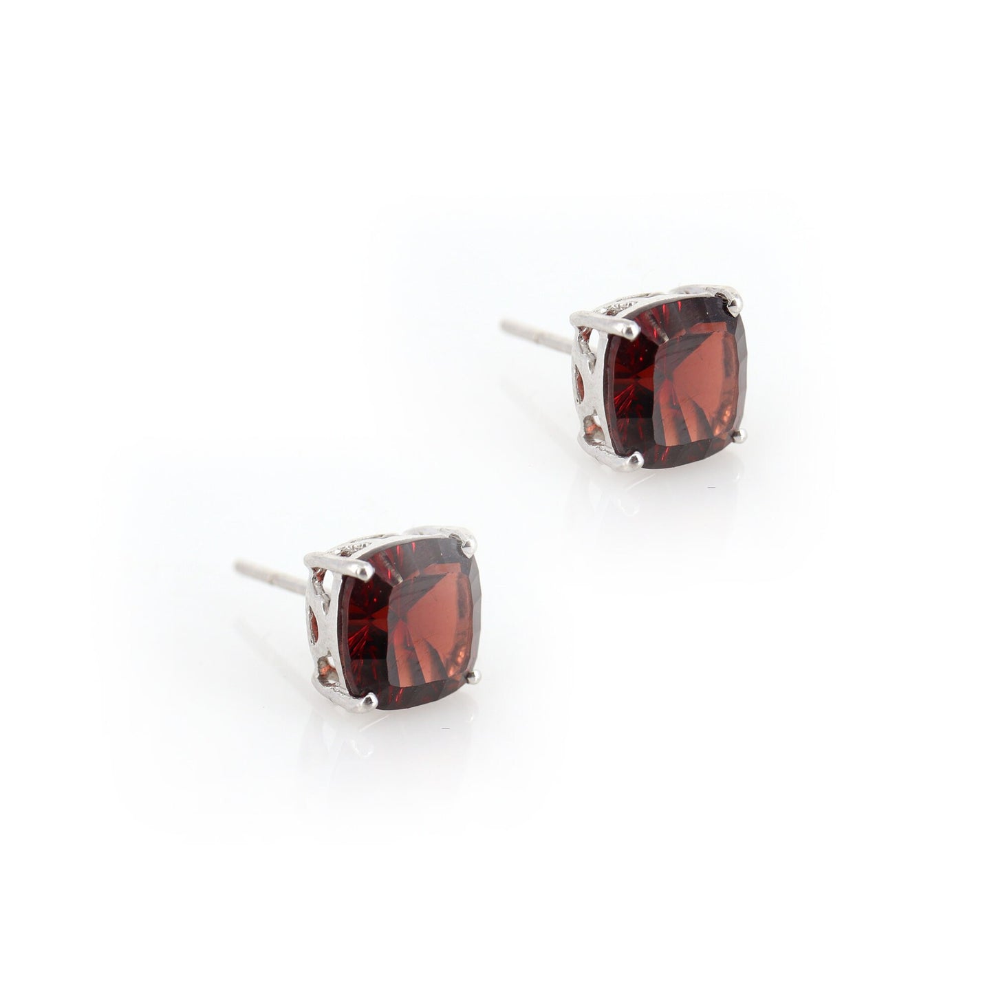 White Garnet Studs: Square Cushion January 18K Gold