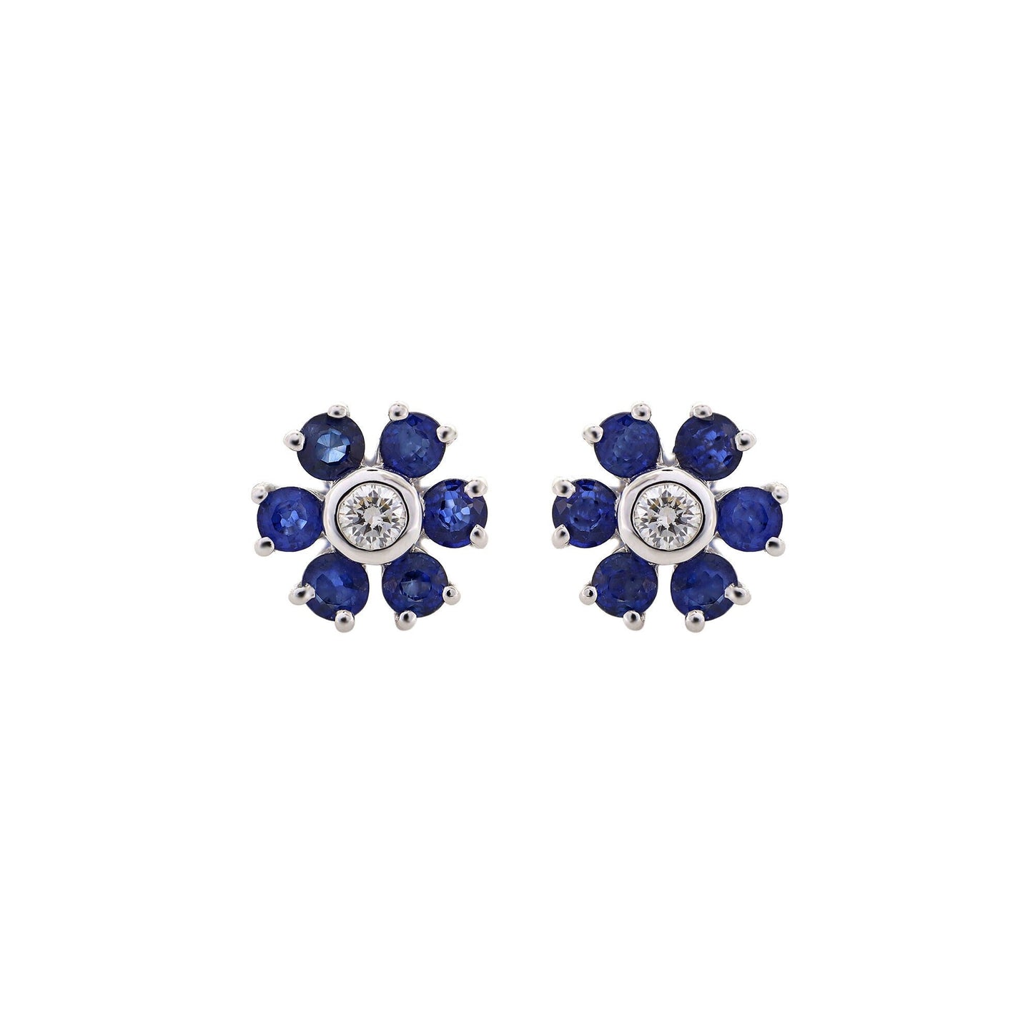 Blue Sapphire Gemstone Studs / White Studs / Prong Setting Sapphire Earring 14K Gold