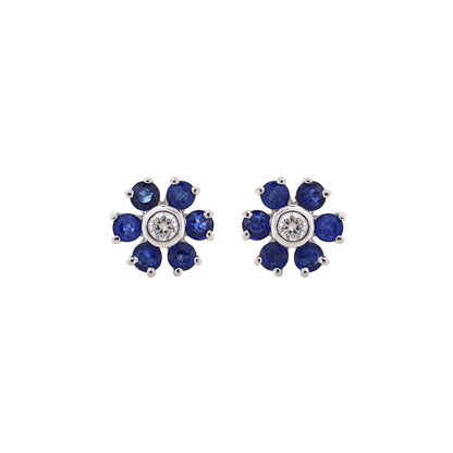Blue Sapphire Gemstone Studs / White Studs / Prong Setting Sapphire Earring 14K Gold