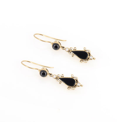 Black Onyx Pearl Earring Gold