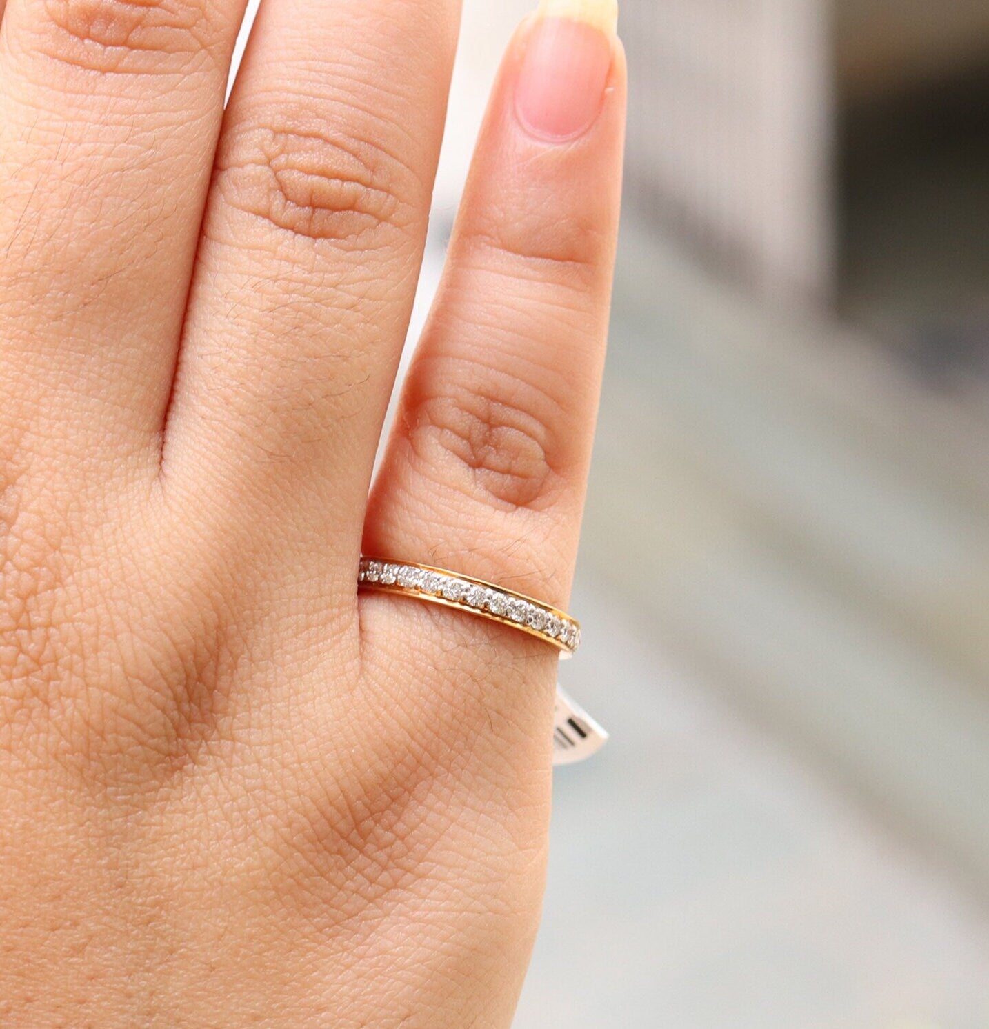 Rose Eternity Band Stackable Wedding Ring 18K Gold
