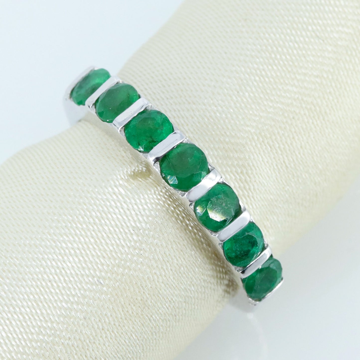 Eternity Emerald Band Ring Silver