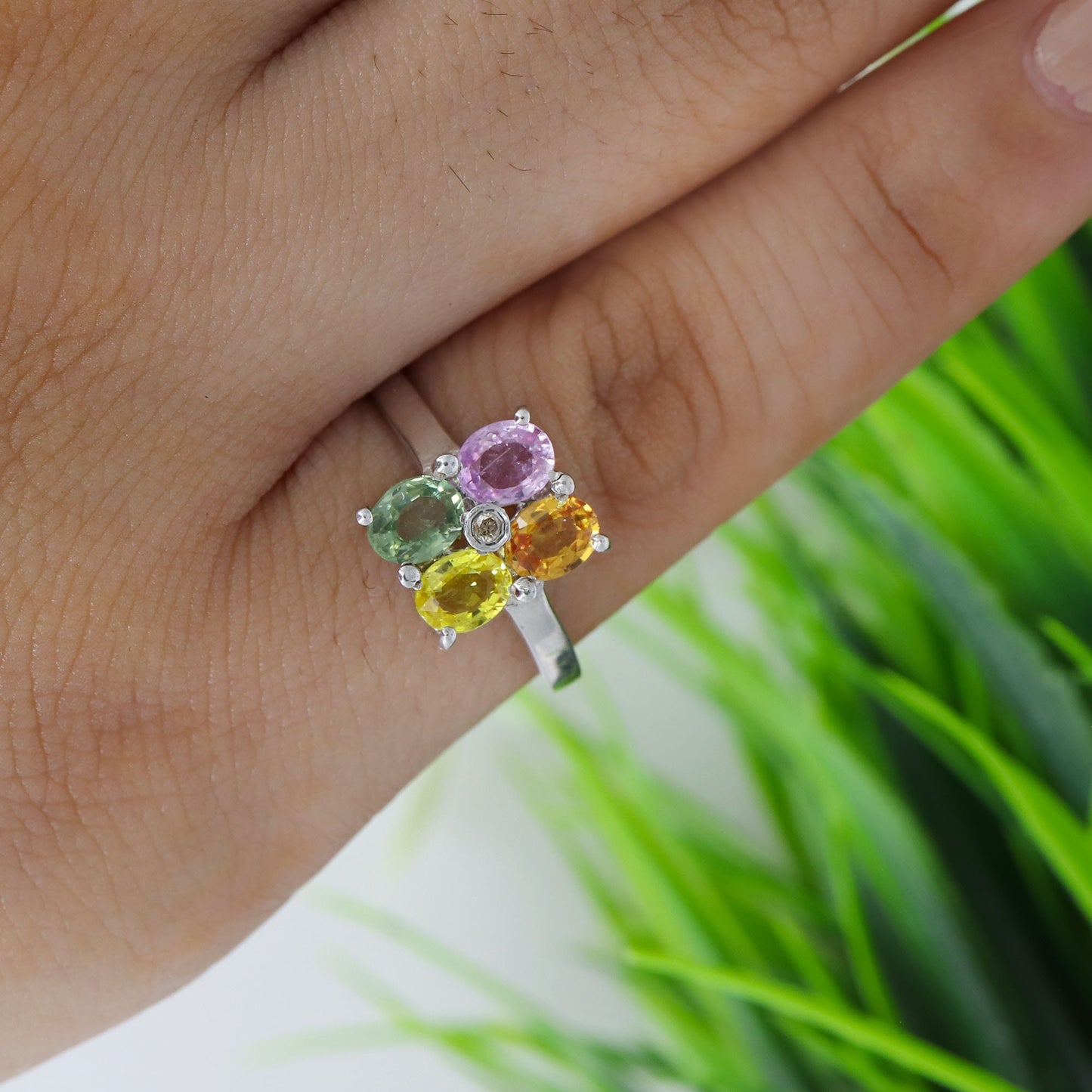 Oval Cut Multi Sapphire & Ring Silver