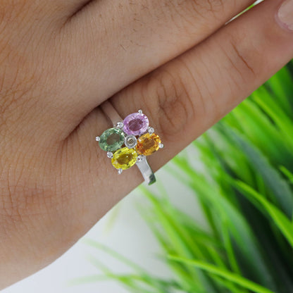 Oval Cut Multi Sapphire & Ring Silver