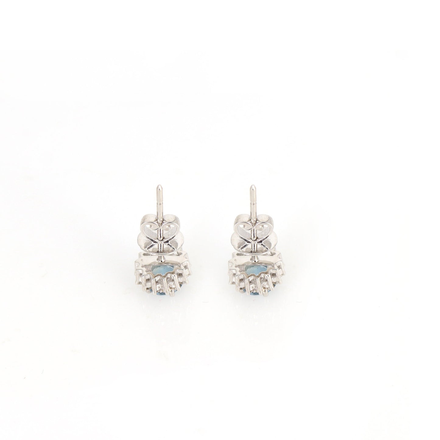 White Studs Studded Genuine Aquamarine & Round Stud Earring 14K Gold