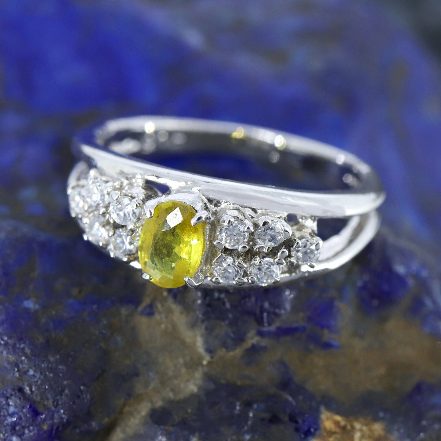 Classic Yellow Orange Sapphire Cubic Zirconia Ring Silver