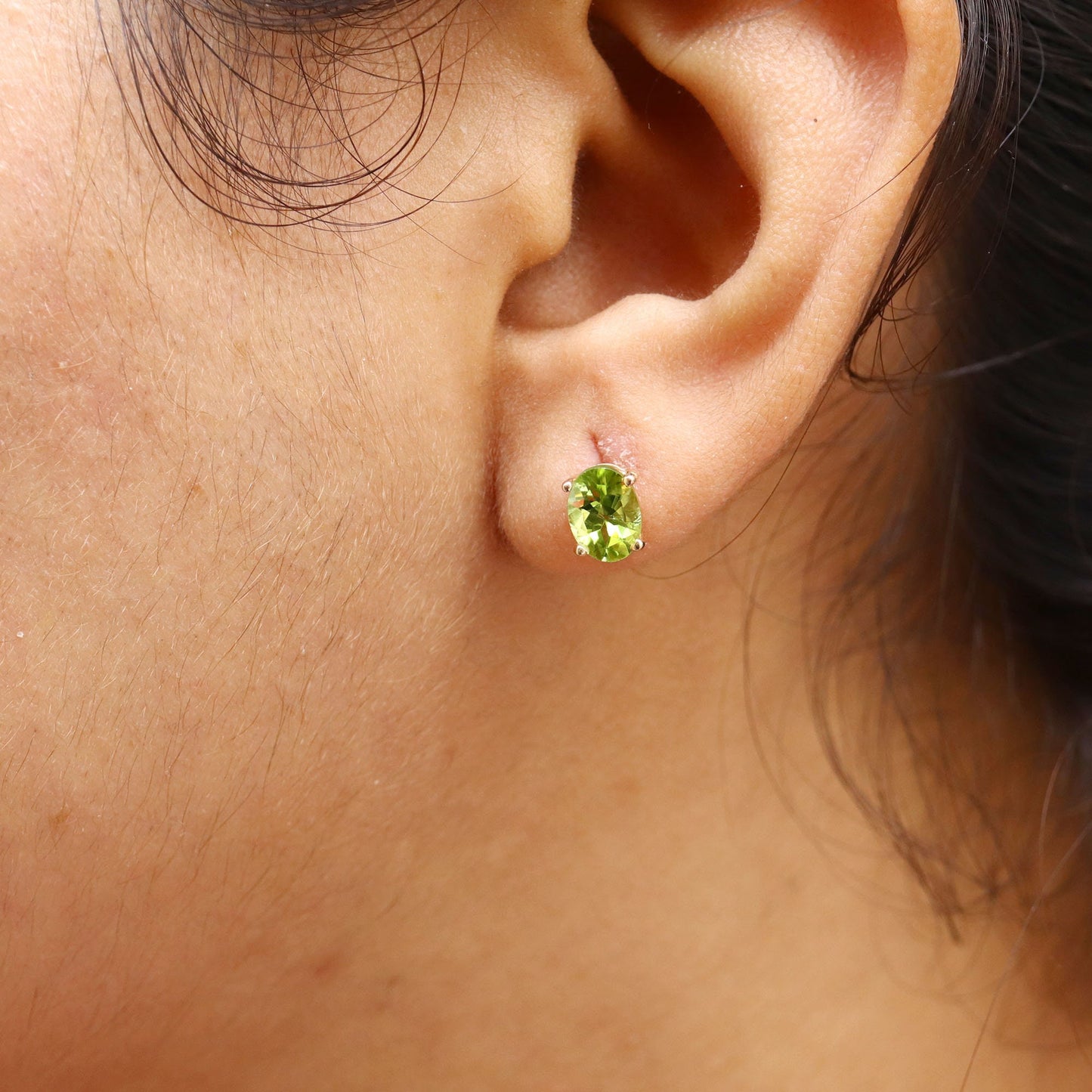 Peridot Push Backing Yellow Solitaire Stud Post Earring 14K Gold