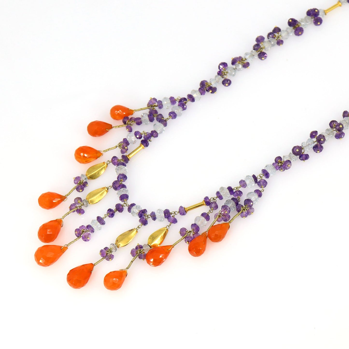 Mid Century Modern" Yellow Strand Beaded Necklace 18K Gold