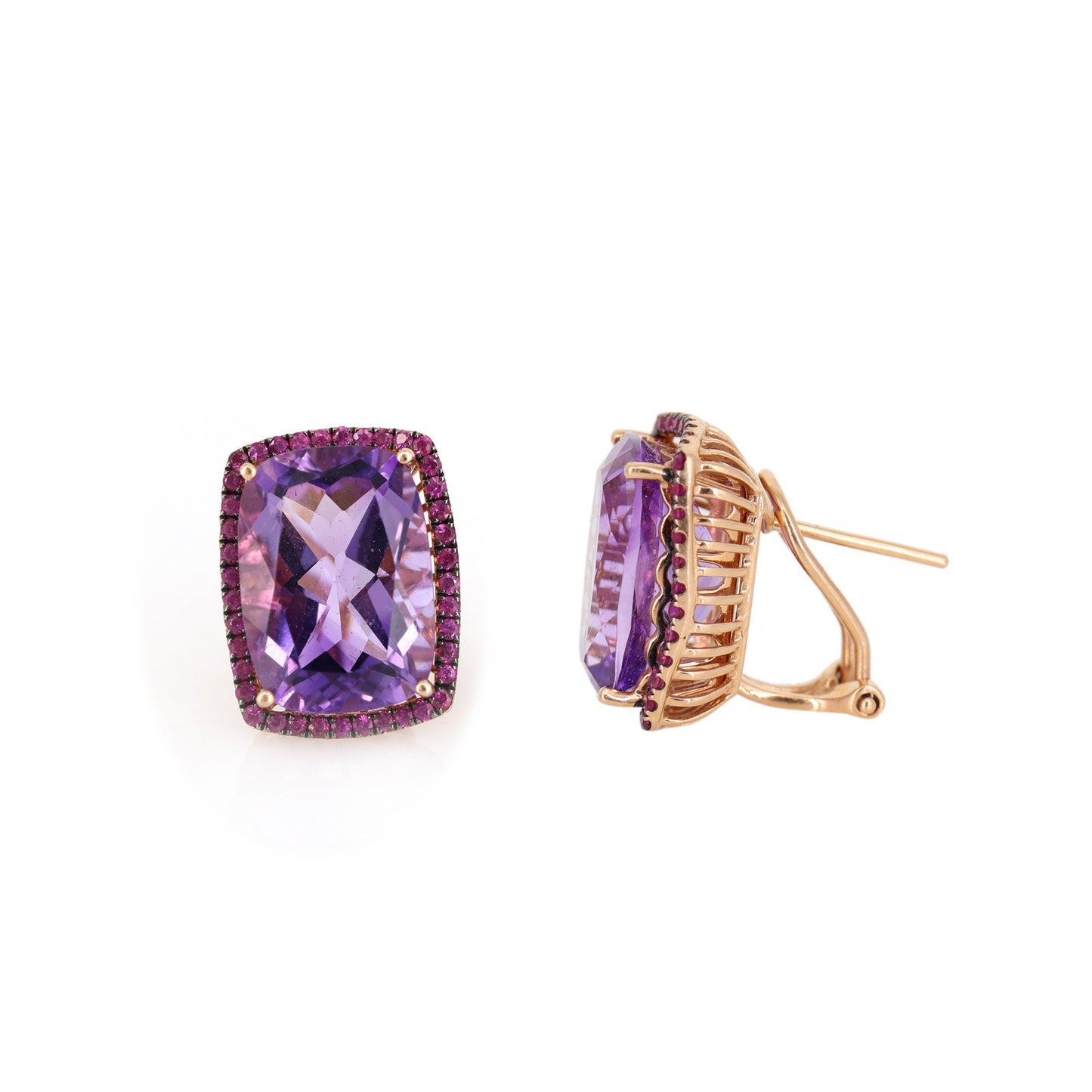 Large Amethyst Ruby Earring 18K Gold