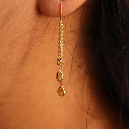 Yellow Handmade Multi Tourmaline Hanging Earring 18K Gold